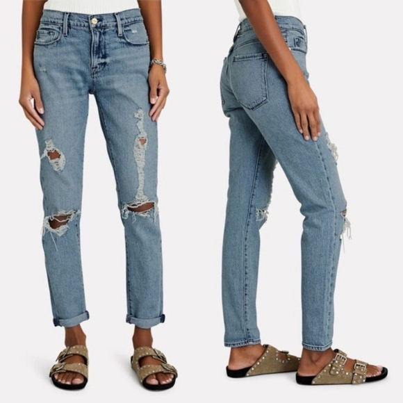 FRAME Le Garçon Straight-Leg Jeans in Beldon Rips Size 27 Slouchy - Picture 2 of 10